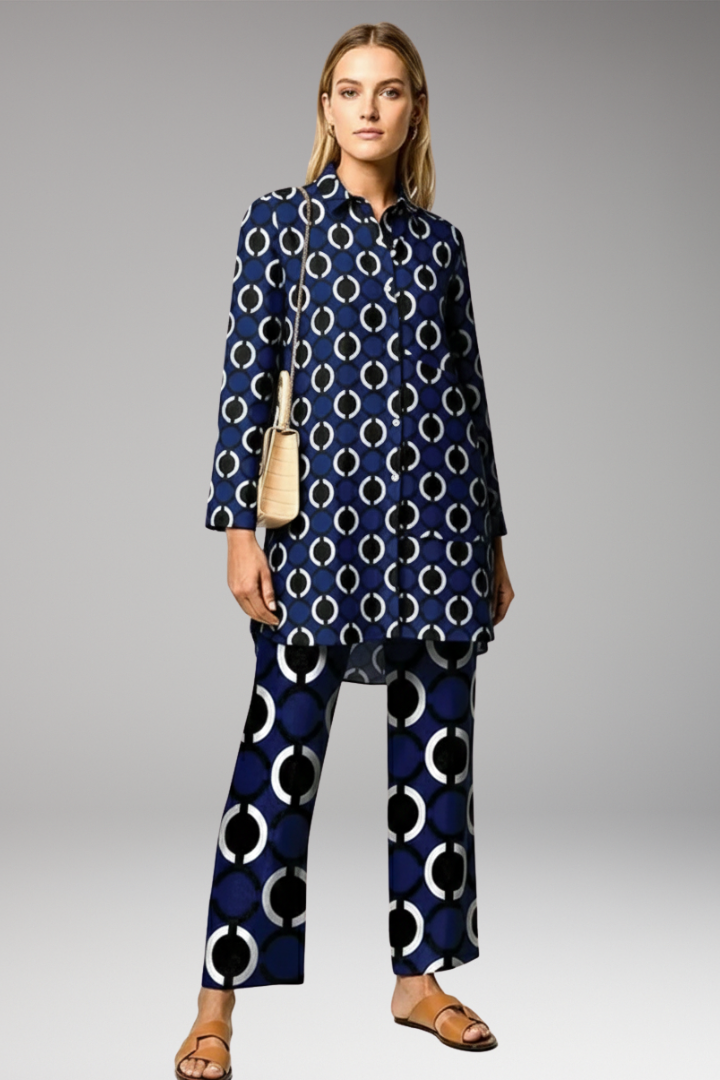 Women's Two-Piece Set with Tunic Top and Straight-Leg Pants