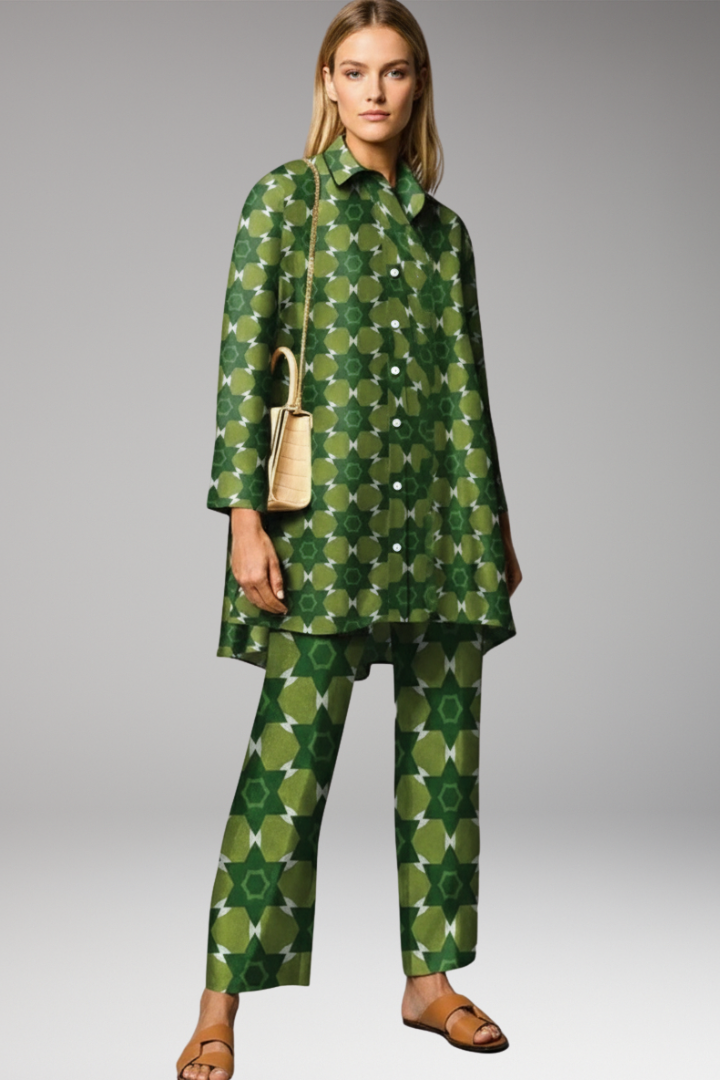 Women's Two-Piece Set with Tunic Top and Straight-Leg Pants