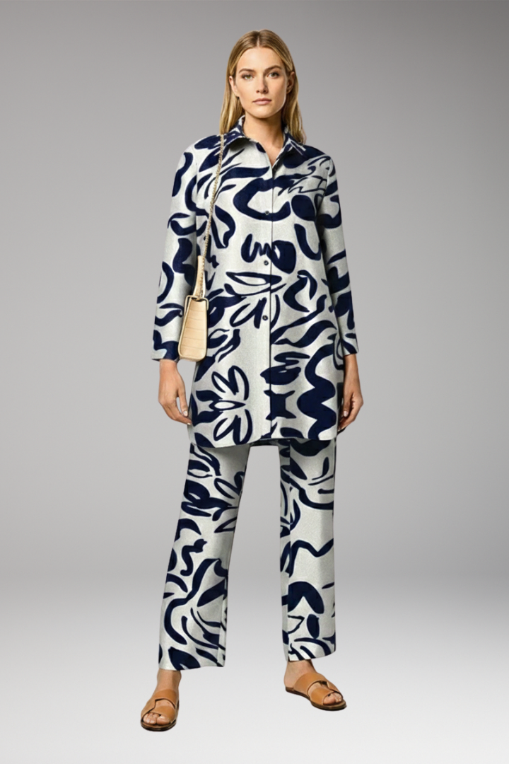 Women's Two-Piece Set with Tunic Top and Straight-Leg Pants