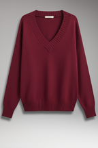 Women's V-Neck Sweater with Ribbed Trim and Knit Design