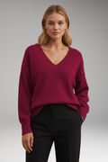 Women's V-Neck Sweater with Ribbed Trim and Knit Design