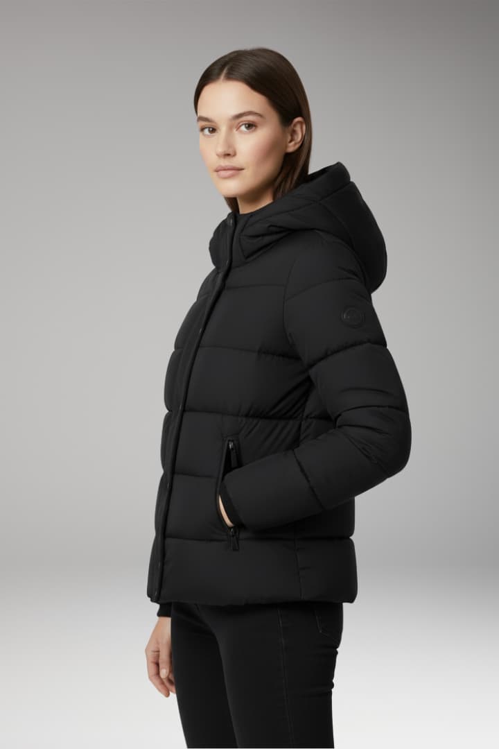 Women's Winter Jacket with Front Zipper and Long Sleeves