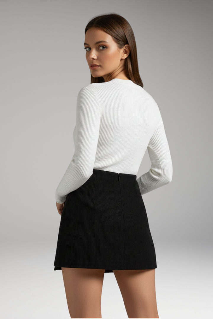 Women's Woven Skirt with Button Detail and Micro Elastic Waist