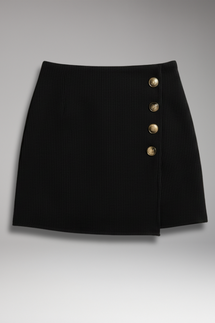 Women's Woven Skirt with Button Detail and Micro Elastic Waist