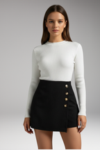 Women's Woven Skirt with Button Detail and Micro Elastic Waist