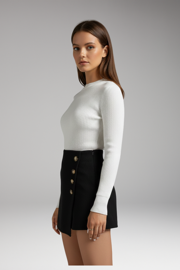 Women's Woven Skirt with Button Detail and Micro Elastic Waist