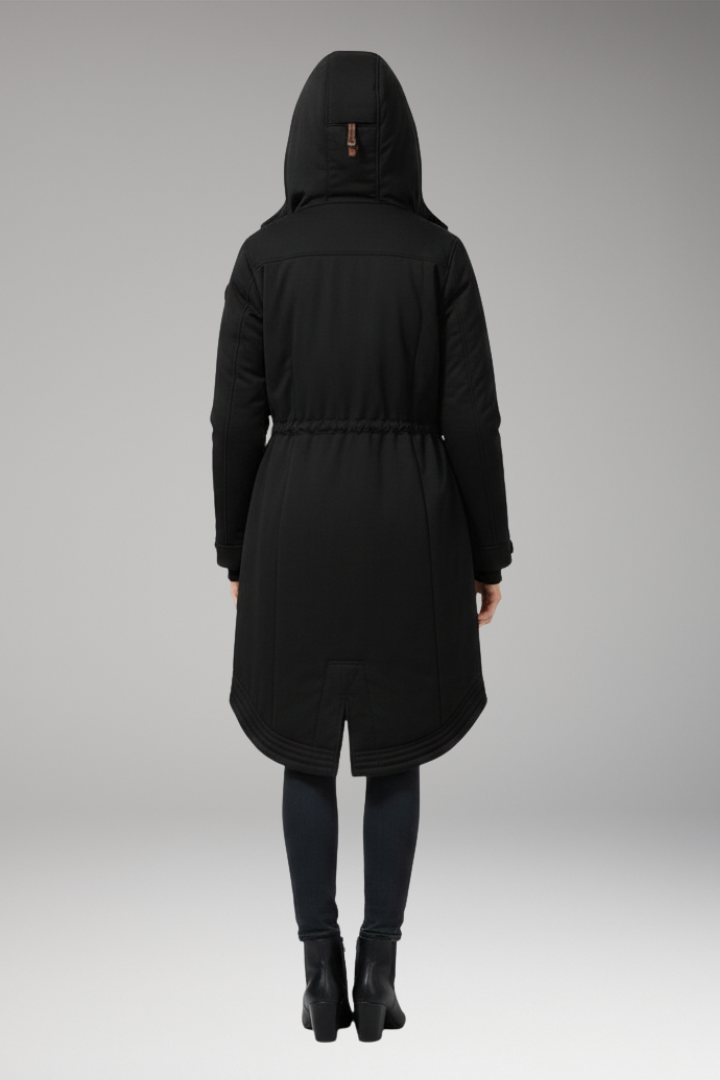 Women's parka with lined hood and adjustable waist