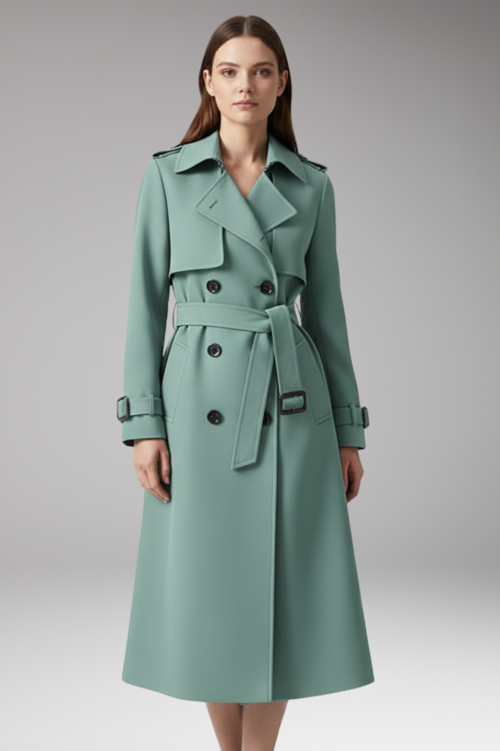 Women's trench coat with belt and button closure