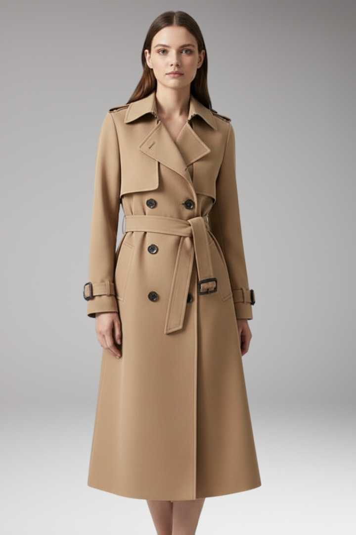 Women's trench coat with belt and button closure