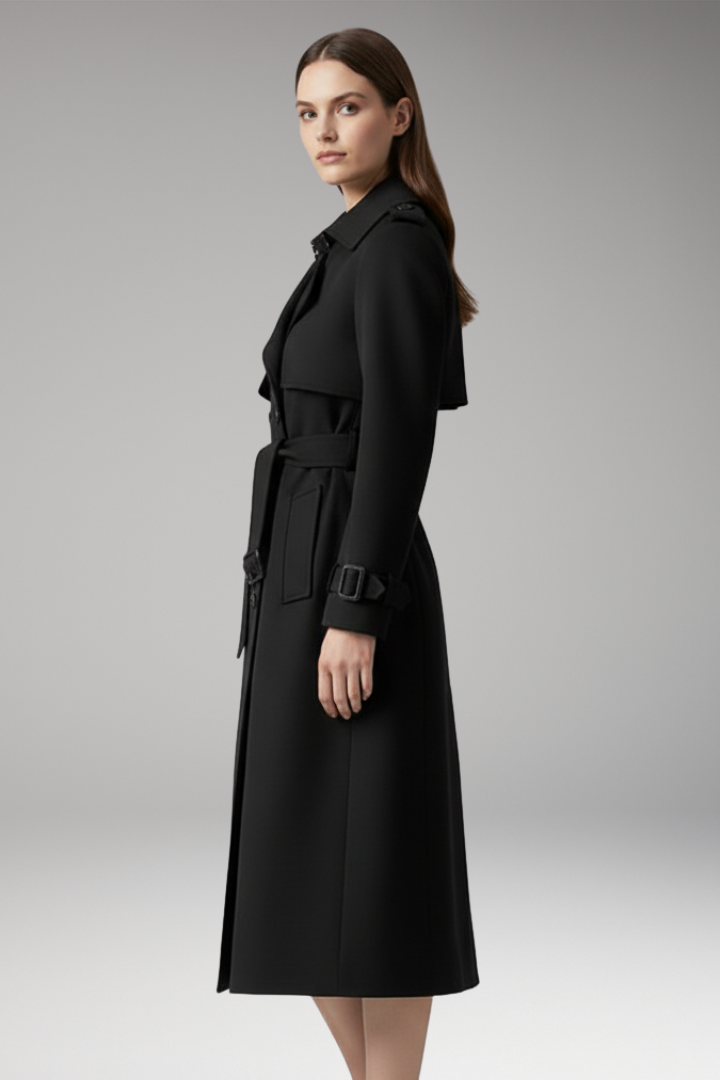 Women's trench coat with belt and button closure