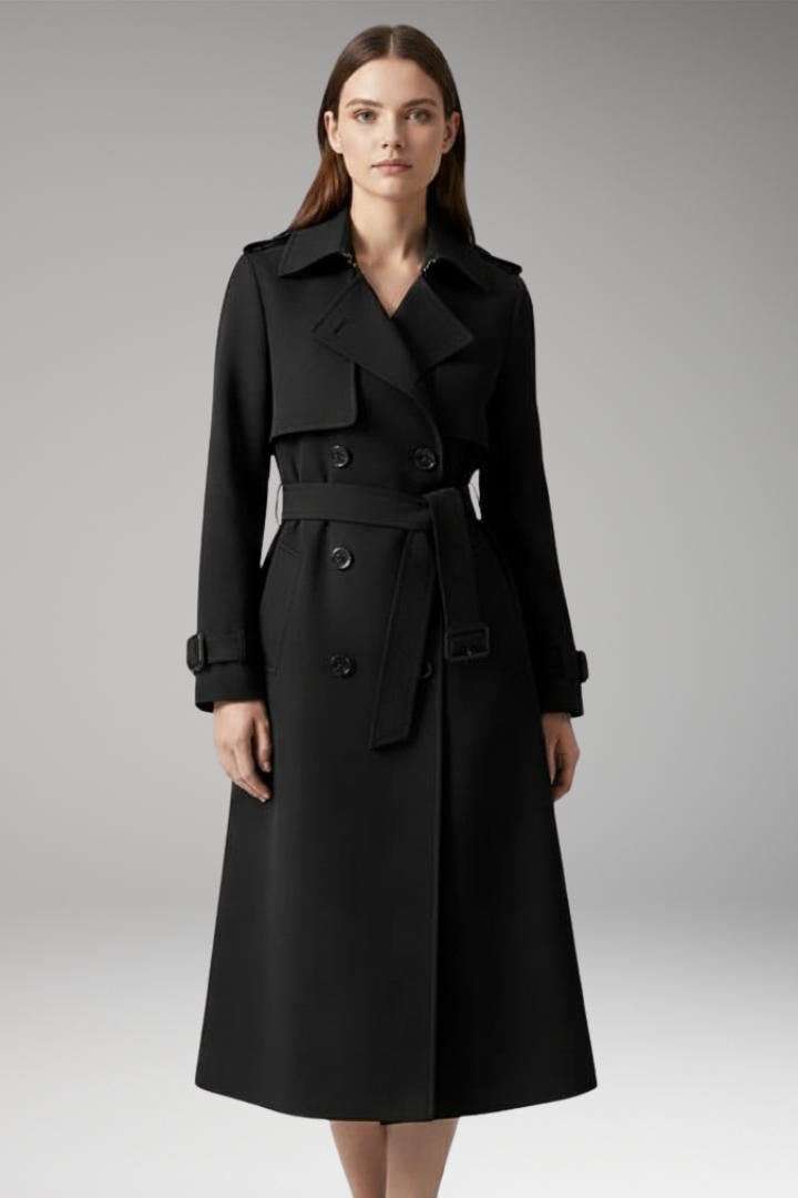 Women's trench coat with belt and button closure
