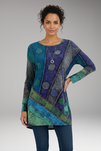 Women's tunic top with Round Neckline and Patchwork Pattern