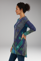 Women's tunic top with Round Neckline and Patchwork Pattern