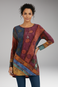 Women's tunic top with Round Neckline and Patchwork Pattern