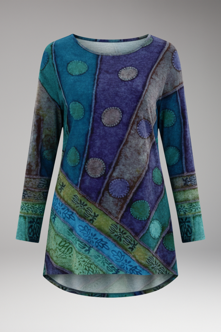 Women's tunic top with Round Neckline and Patchwork Pattern