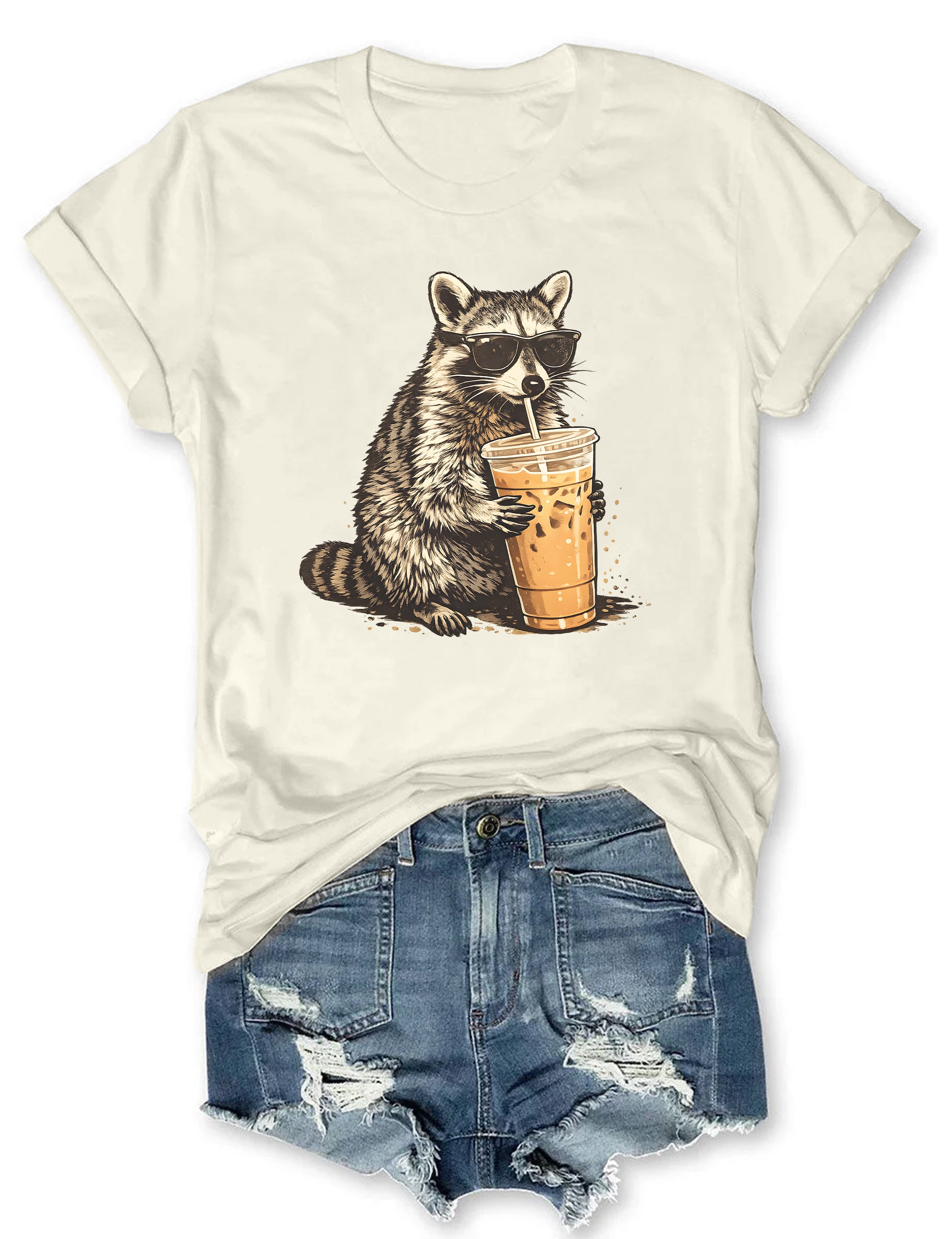 T-shirt graphique humoristique Raton laveur Café glacé T-shirt animalier 