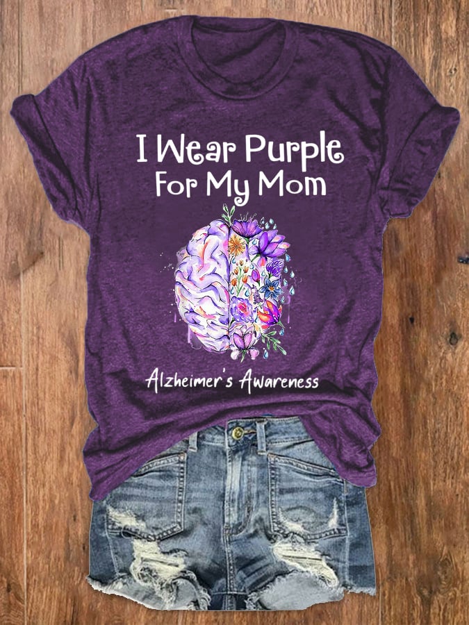 T-shirt pour femmes « Je porte du violet pour ma maman » – Sensibilisation à la maladie d'Alzheimer 