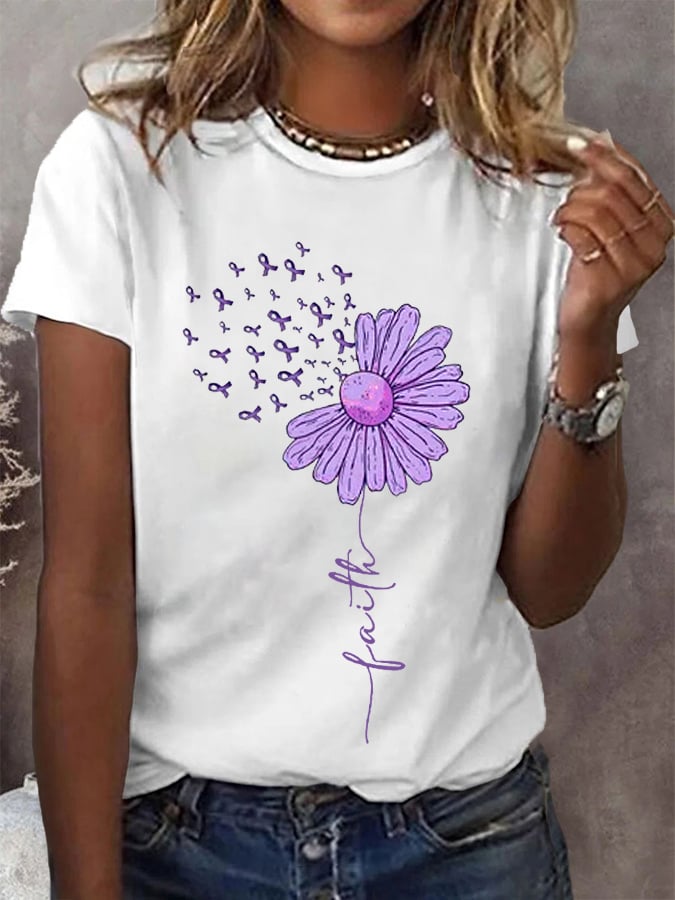 T-shirt de soutien à la lutte contre la maladie d'Alzheimer avec le ruban violet pour femmes 