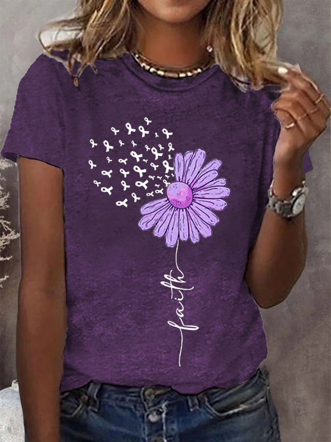 T-shirt de soutien à la lutte contre la maladie d'Alzheimer avec le ruban violet pour femmes 