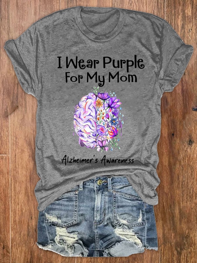 T-shirt pour femmes « Je porte du violet pour ma maman » – Sensibilisation à la maladie d'Alzheimer 