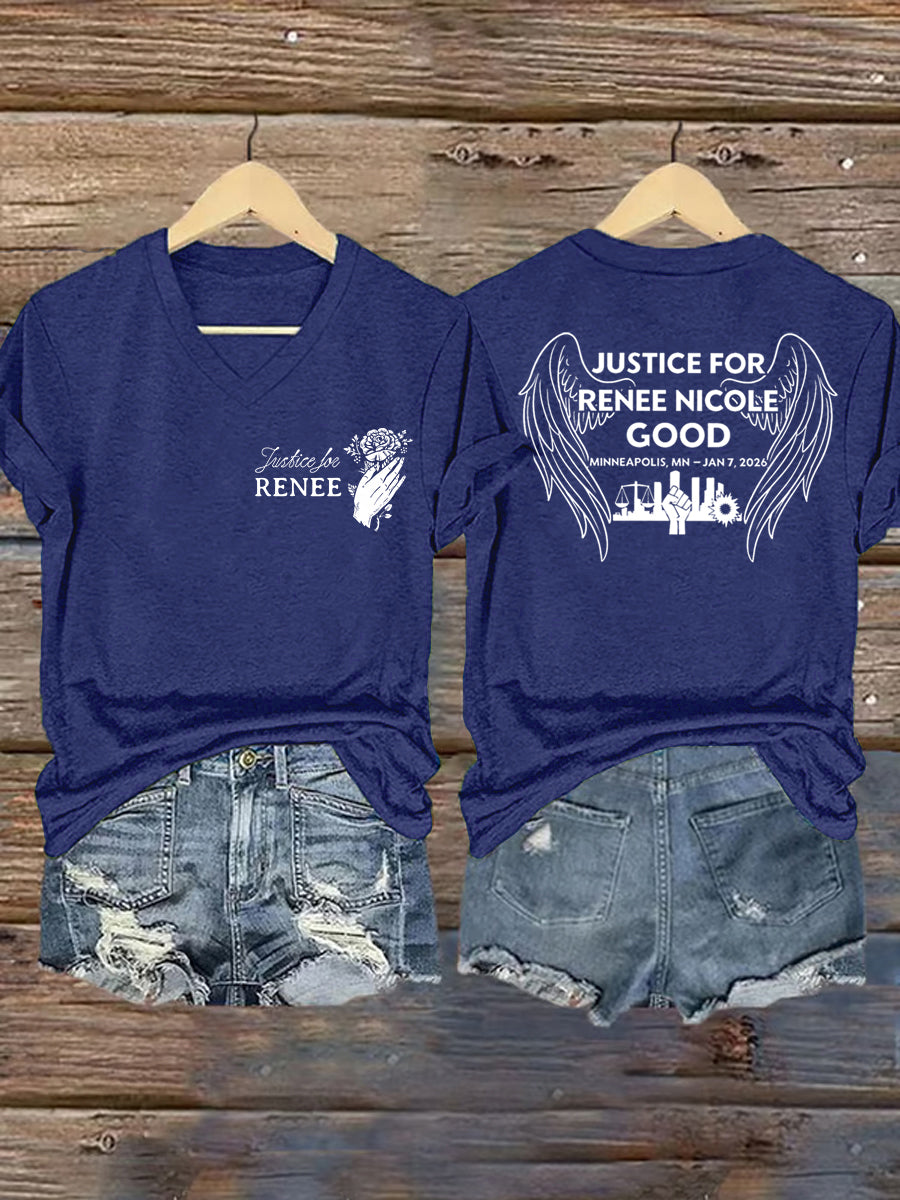 T-shirt à col en V « Justice pour les femmes » pour Renee Nicole Good 