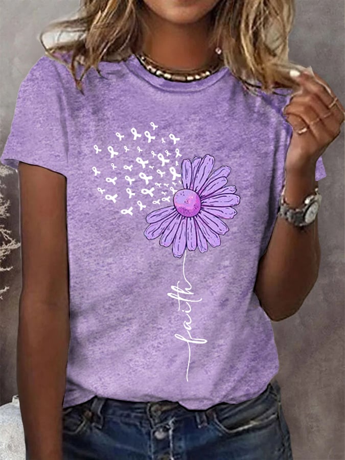 T-shirt de soutien à la lutte contre la maladie d'Alzheimer avec le ruban violet pour femmes 